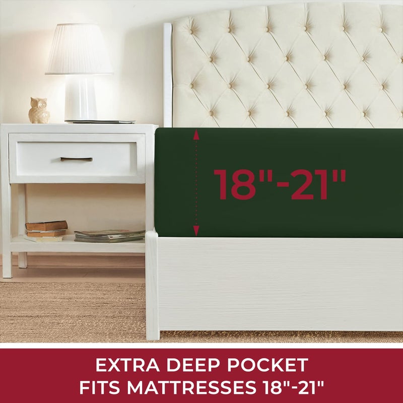 Mellanni Extra Deep Pocket Cal King Fitted Sheet - Iconic Collection Bedding Sheets with up to 21 inch Deep Pocket - Soft & Cooling - Fade & Stain Resistant - 1 PC (Cal King  Emerald Green) - Image 3